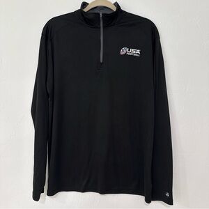 Mens Badger Sport Pullover Polo Shirt Black & White 1/4 Zip Long Sleeve Size L